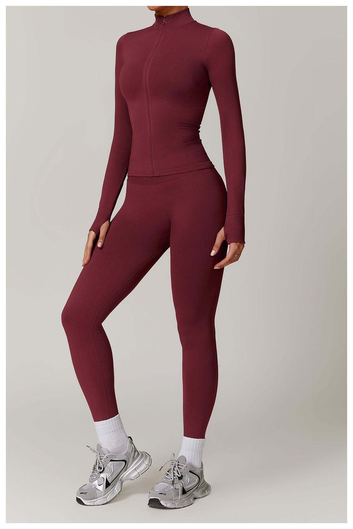 Ensemble de yoga quart de zip sans couture : vêtement de sport thermique ajusté à col montant pour la course à pied 3754