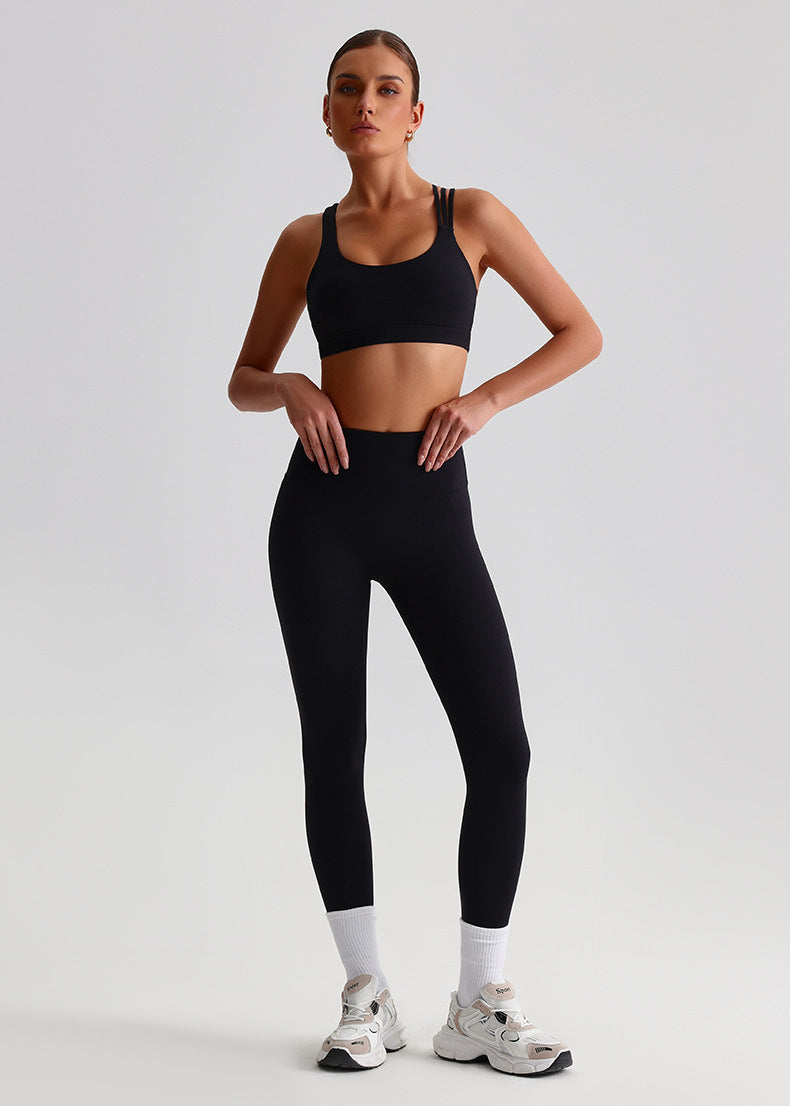 Ensemble de yoga brossé effet seconde peau : Soutien-gorge de sport dos nu et Leggings de sport taille haute gainants