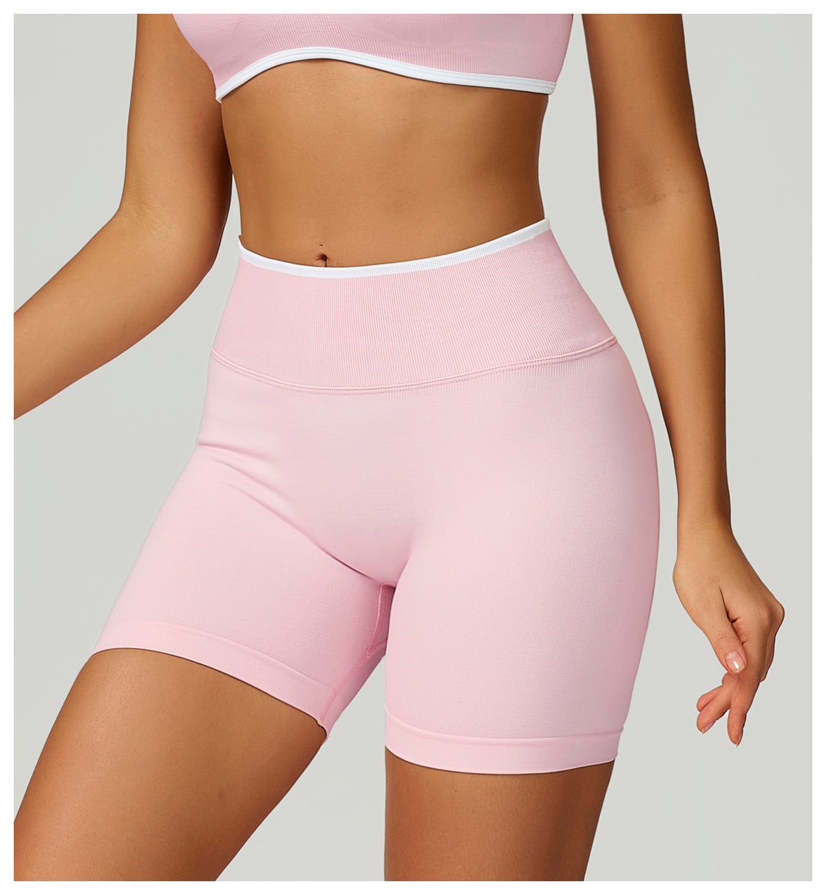 Short de Yoga Sans Couture à Contraste : Legging Taille Haute et Coupe Ajustée pour la Course 5726