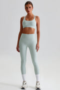 Brushed Nude-Feel Yoga Set: Open-Back Sports Bra & High-Waisted Tummy-Control Workout Leggings
