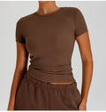 Seamless Ribbed Yoga T-Shirt: Nude-Feel Slim-Fit Short Sleeve & Quick-Dry Workout Top for Running