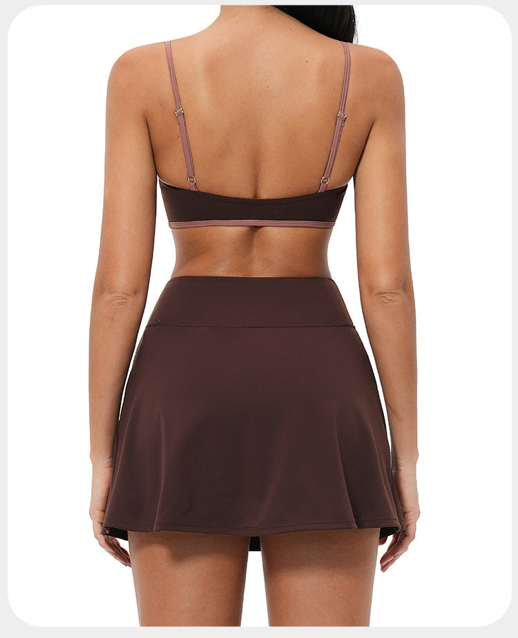 Ensemble de sport pour course en extérieur, jupe de tennis, tenue décontractée à séchage rapide, nouveau style, effet seconde peau, dos nu
