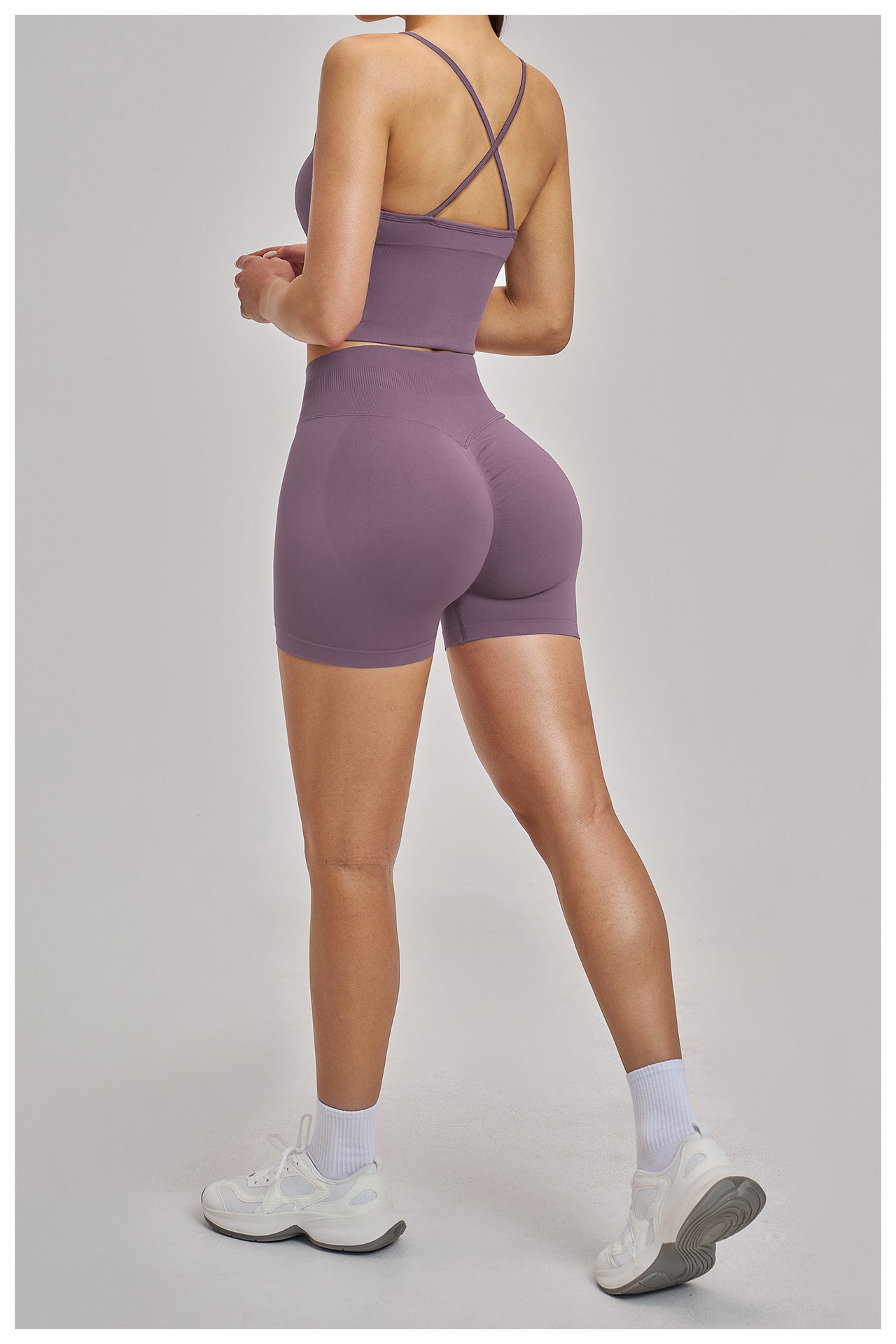 Ensemble de yoga sans couture croisé : Vêtements de sport extensibles et ajustés & Tenue de performance 4486