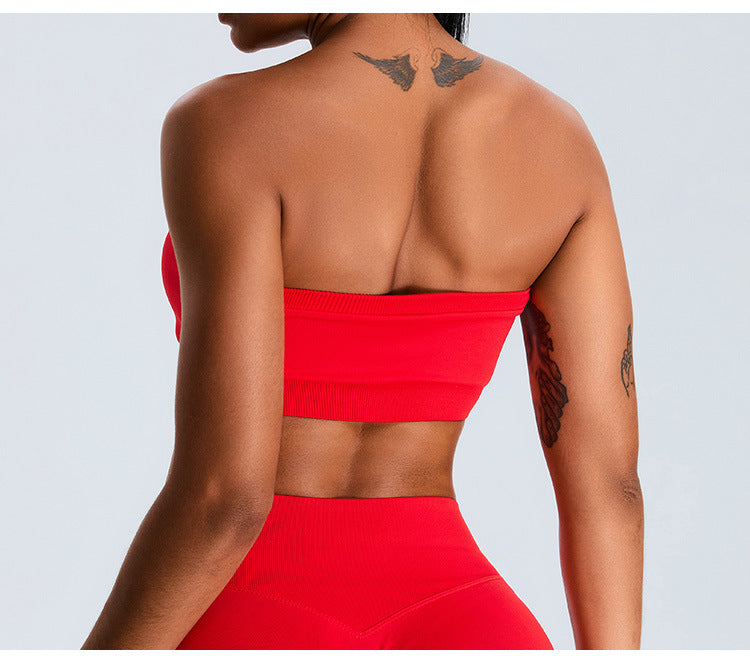 Seamless Tube-Top Sports Bra: Open-Back Yoga Cami with Detachable Straps & Padded Fitness Tank