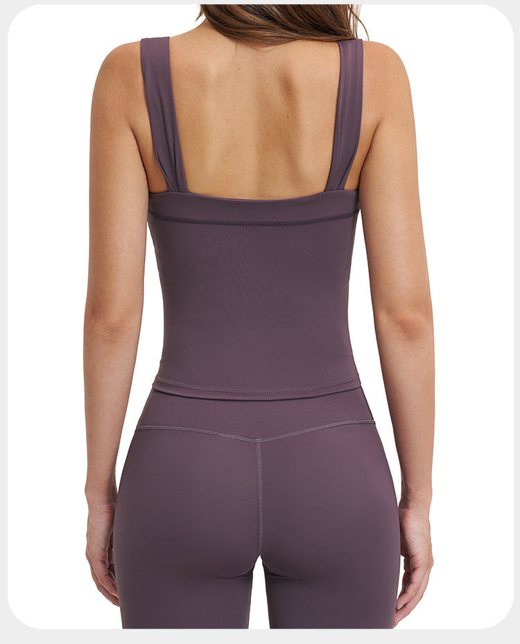 Débardeur de Yoga à Bretelles Doublées Brossées pour Femmes avec Ourlet Long et Dos Nu, Haut de Course et Fitness d'Extérieur à Séchage Rapide