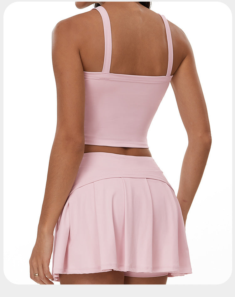 Women's A-Line Skirt Set, Quick Dry Running Vest Set, Naked Feeling Yoga & Tennis Fitness Outfit