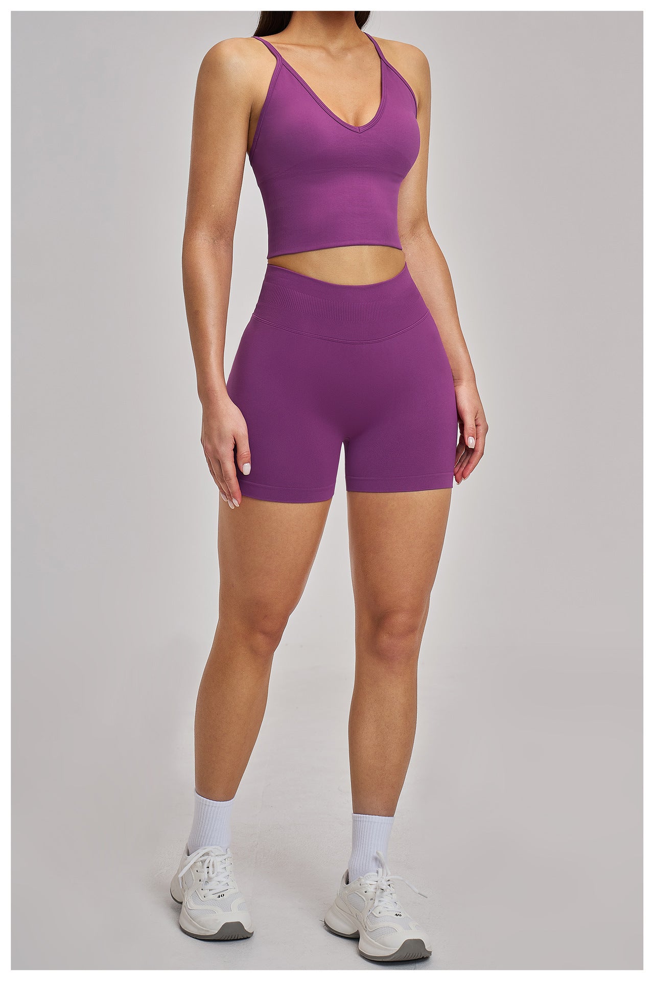Ensemble de yoga sans couture croisé : Vêtements de sport extensibles et ajustés & Tenue de performance 4486