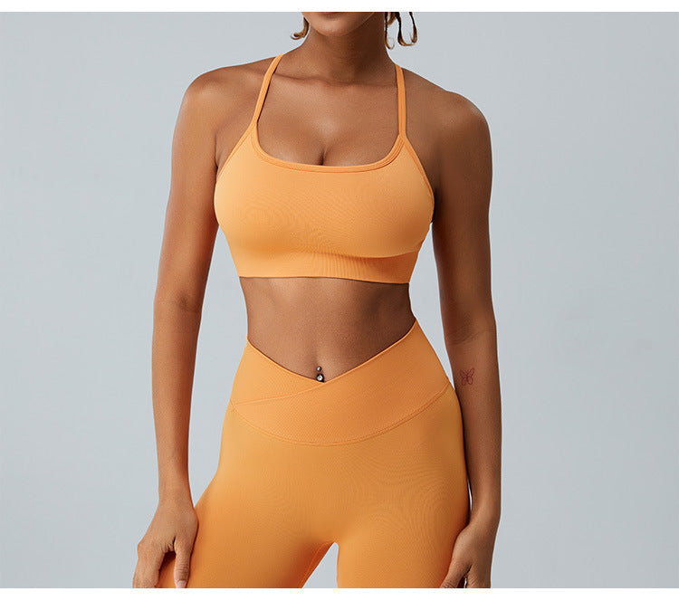 Seamless Skinny-Strap Yoga Cami: Criss-Cross Back Sports Bra & Padded Fitness Tank Top