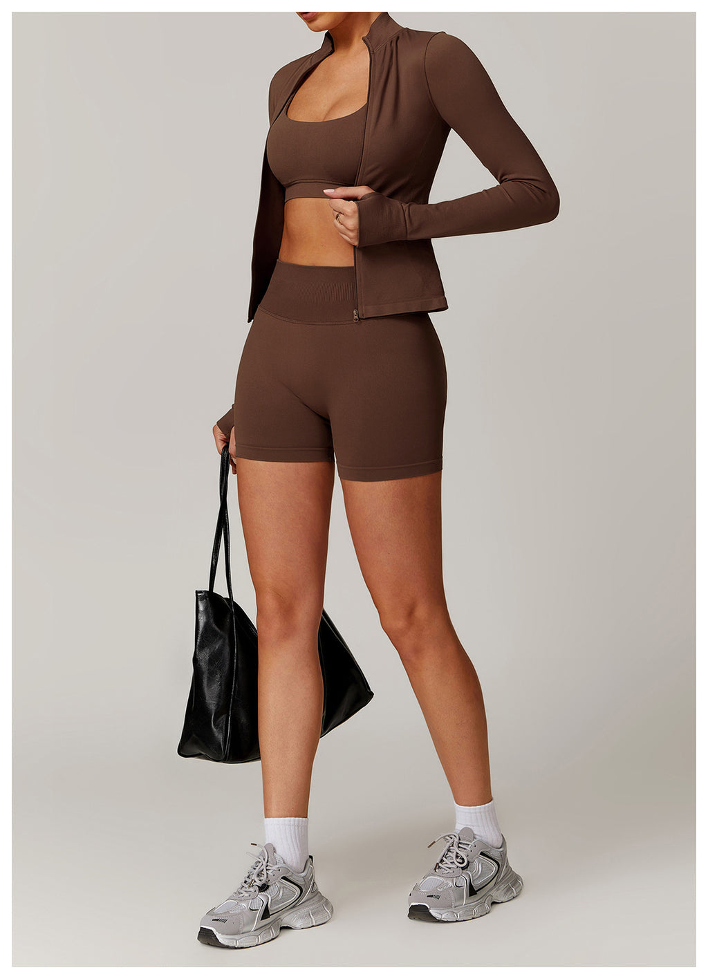 Ensemble de yoga quart de zip sans couture : vêtement de sport thermique ajusté à col montant pour la course à pied 3754