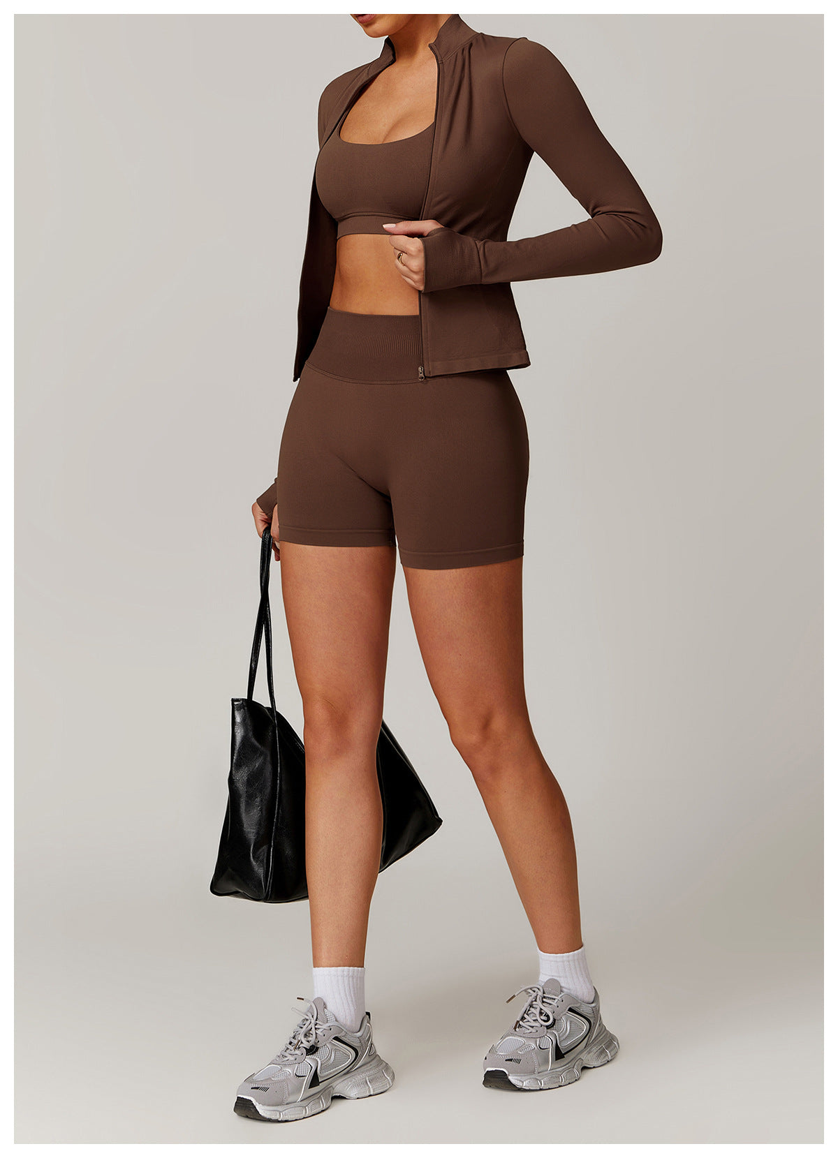 Ensemble de yoga quart de zip sans couture : vêtement de sport thermique ajusté à col montant pour la course à pied 3754