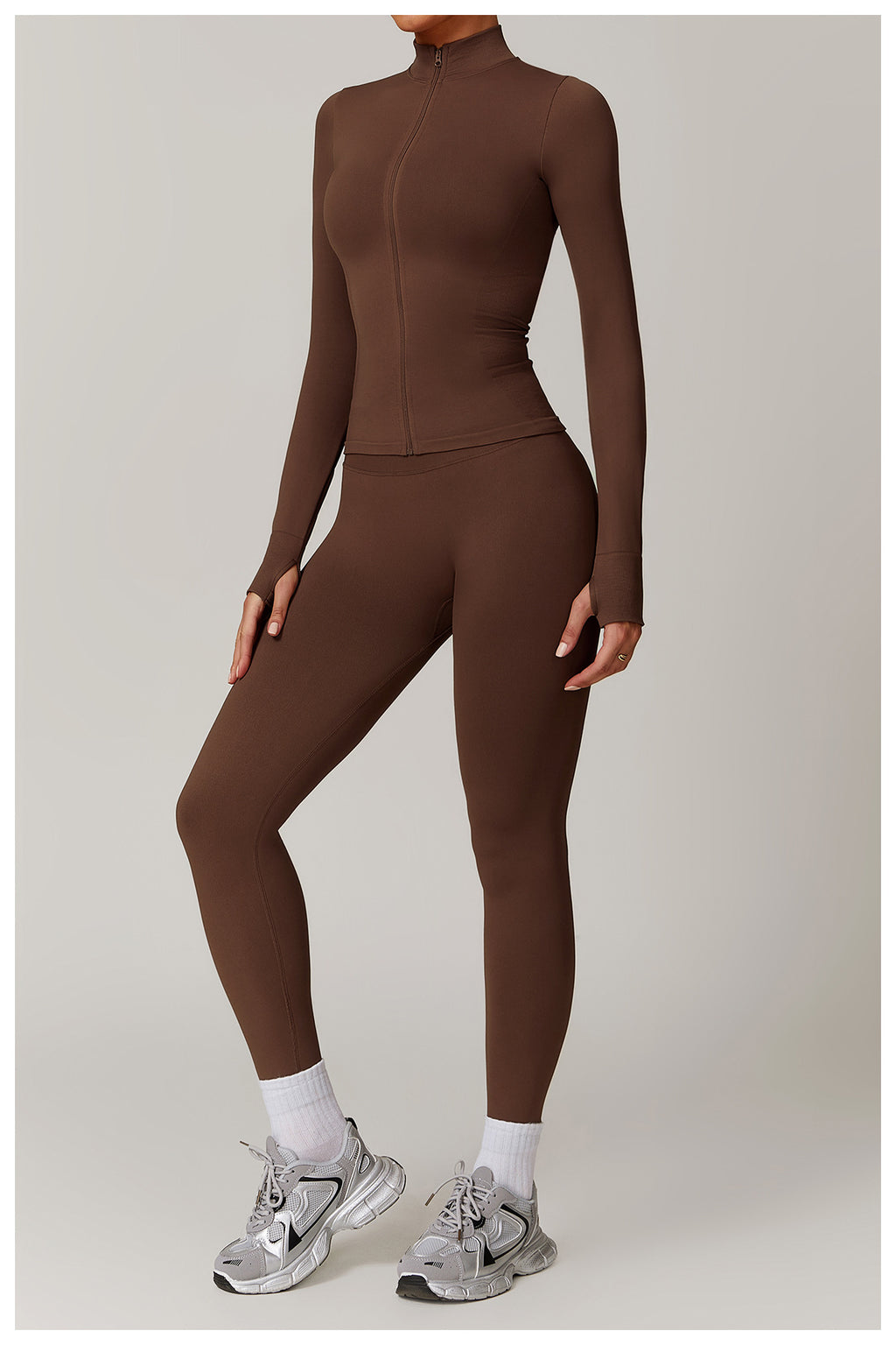 Ensemble de yoga quart de zip sans couture : vêtement de sport thermique ajusté à col montant pour la course à pied 3754