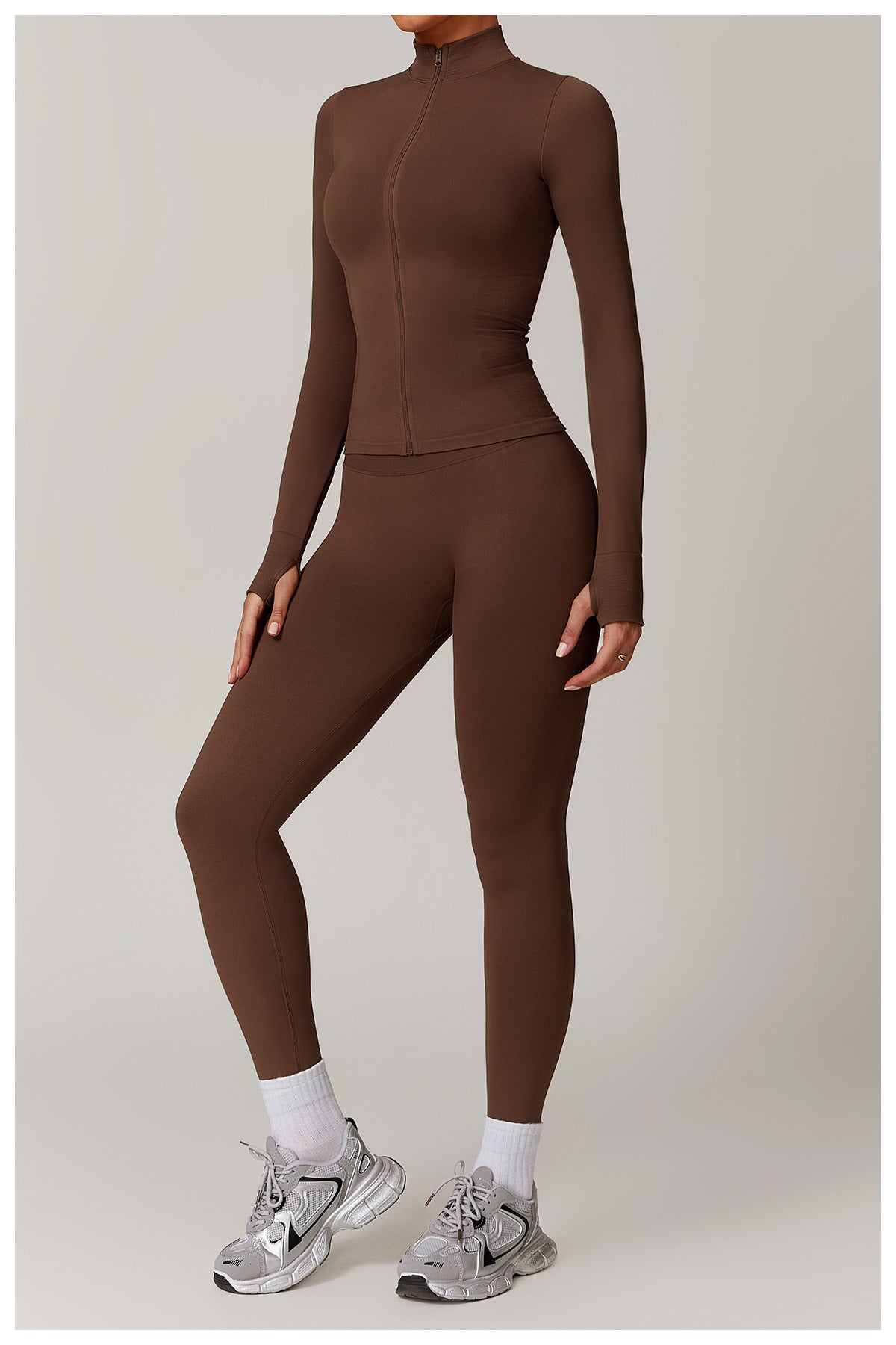 Ensemble de yoga quart de zip sans couture : vêtement de sport thermique ajusté à col montant pour la course à pied 3754