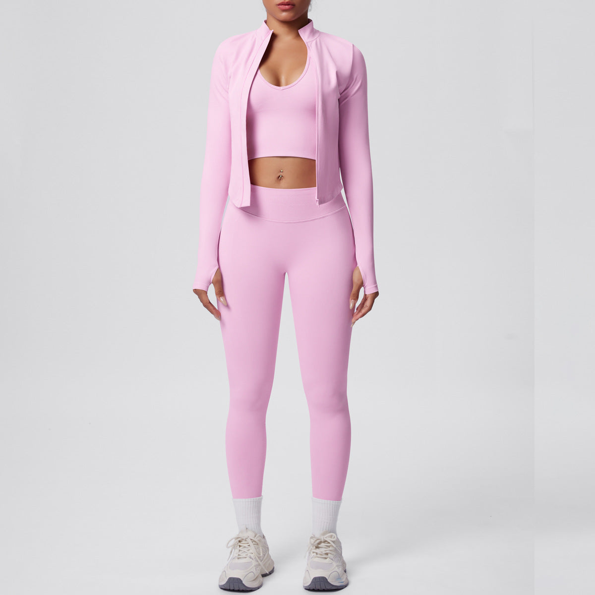Ensemble de yoga 3 pièces sans coutures : Tenue d'entraînement respirante et très extensible - Soutien-gorge de sport, haut ajusté et leggings taille haute