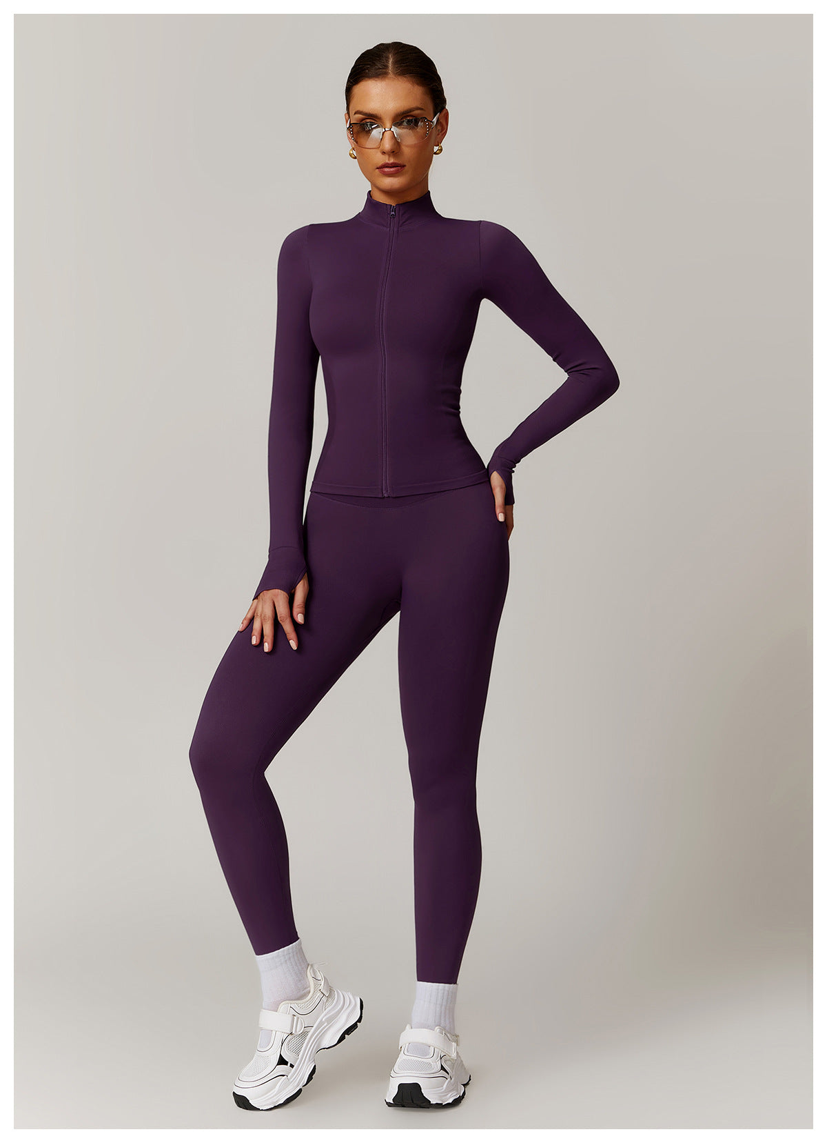 Ensemble de yoga quart de zip sans couture : vêtement de sport thermique ajusté à col montant pour la course à pied 3754