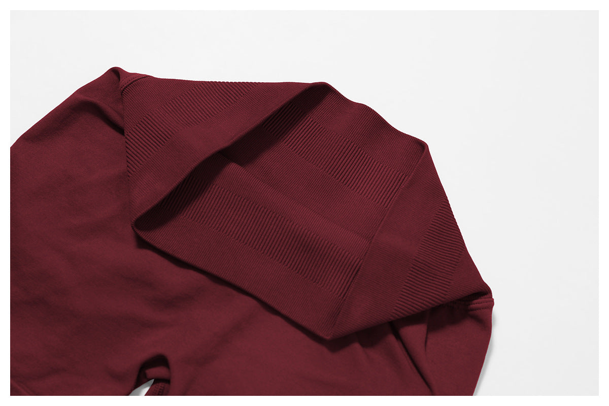 Ensemble de yoga quart de zip sans couture : vêtement de sport thermique ajusté à col montant pour la course à pied 3754