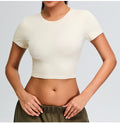 T-shirt de Yoga Confort Nuage Sans Couture : Col Rond Coupe Ajustée Manches Courtes pour la Course et la Salle de Sport