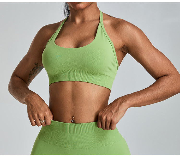 Seamless Halter-Neck Yoga Tank: Open-Back Sports Bra & Quick-Dry Outdoor Fitness Top