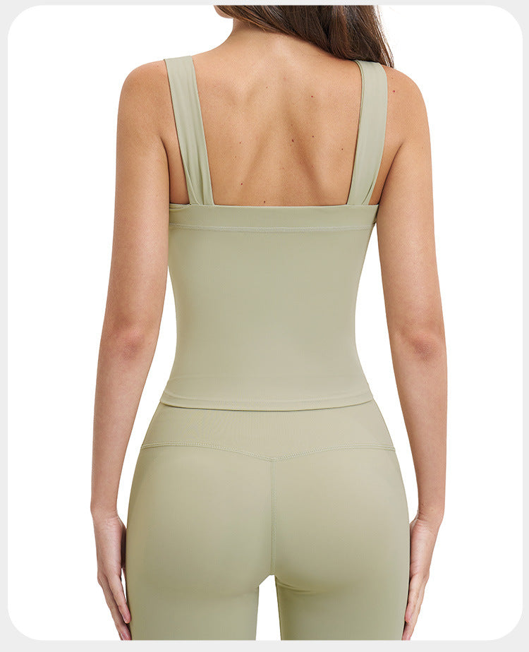 Débardeur de Yoga à Bretelles Doublées Brossées pour Femmes avec Ourlet Long et Dos Nu, Haut de Course et Fitness d'Extérieur à Séchage Rapide