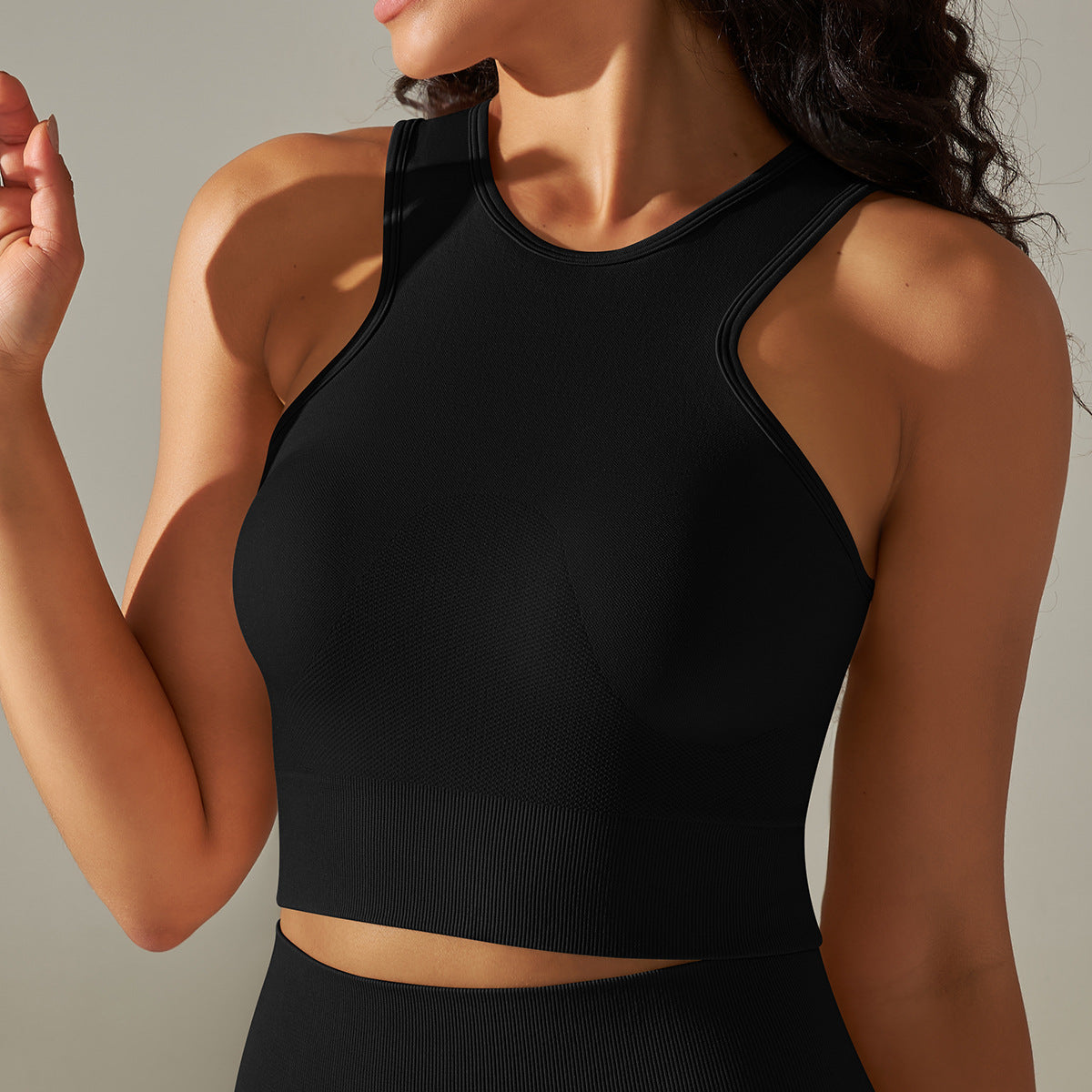 Seamless Longline Yoga Tank Top: High-Stretch Slim-Fit Sports Bra & Breathable Solid Color Fitness Vest
