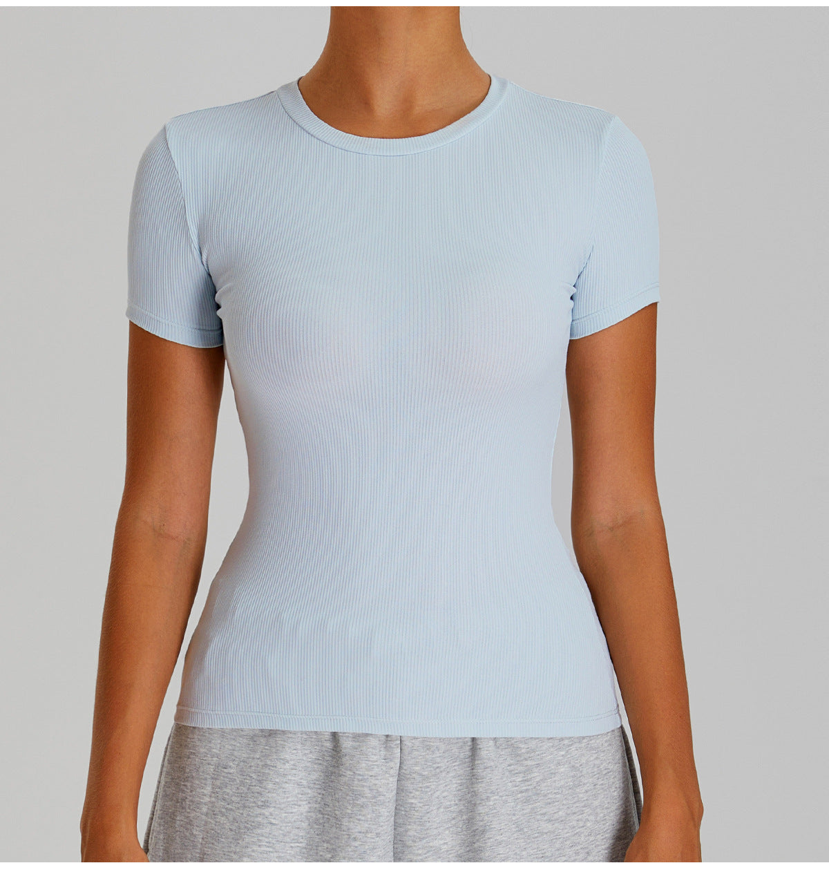 Seamless Ribbed Yoga T-Shirt: Nude-Feel Slim-Fit Short Sleeve & Quick-Dry Workout Top for Running