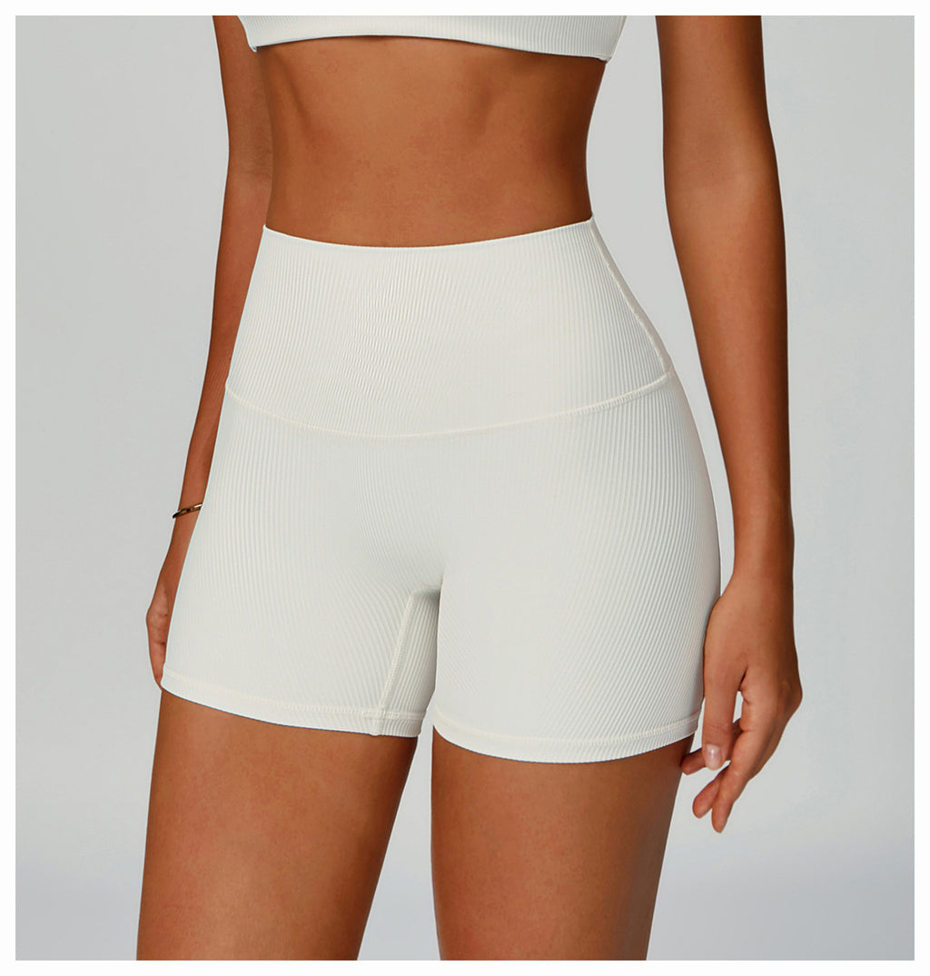 Women's Ribbed High Waist Yoga Shorts, Butt Lifting High Impact Fitness Wear, Outdoor Running Shorts