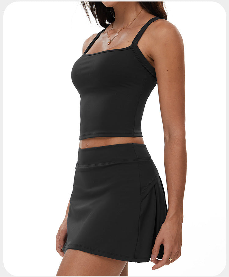Women's A-Line Skirt Set, Quick Dry Running Vest Set, Naked Feeling Yoga & Tennis Fitness Outfit