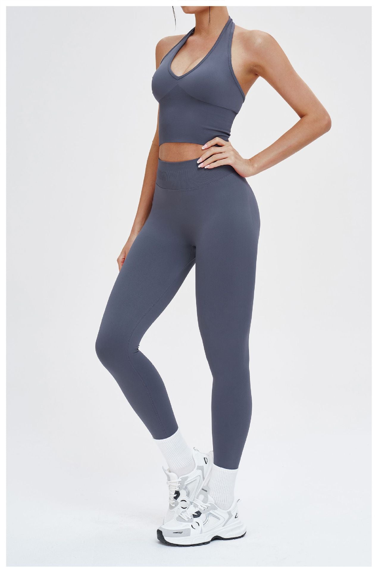 Ensemble de yoga sans coutures à col rond : Tenue de sport confortable pour la course en extérieur et le fitness 5734