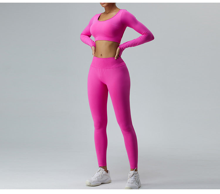 Ensemble de Yoga Sans Couture Automne/Hiver : Haut Sexy Manches Longues à Bretelles Croisées & Legging Taille Haute Push-Up Effet Scrunch