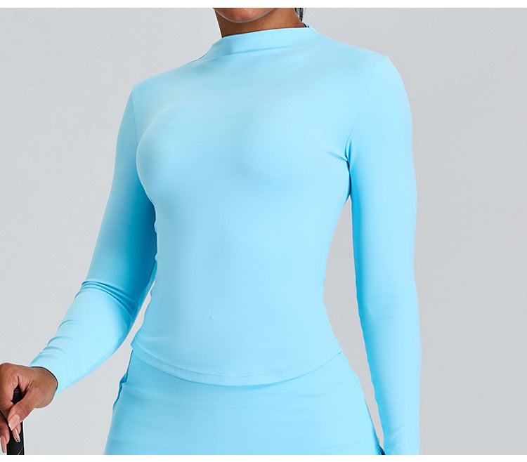 Long Sleeve Slim-Fit Yoga Set: High-Waisted A-Line Sports Skirt with Built-in Shorts & Fitness Outfit