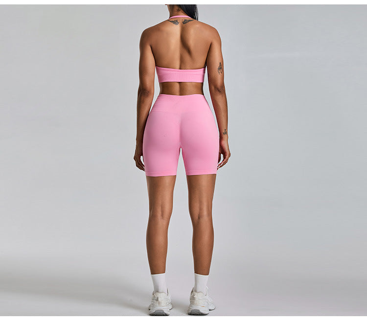 Seamless Halter-Neck Yoga Tank: Open-Back Sports Bra & Quick-Dry Outdoor Fitness Top