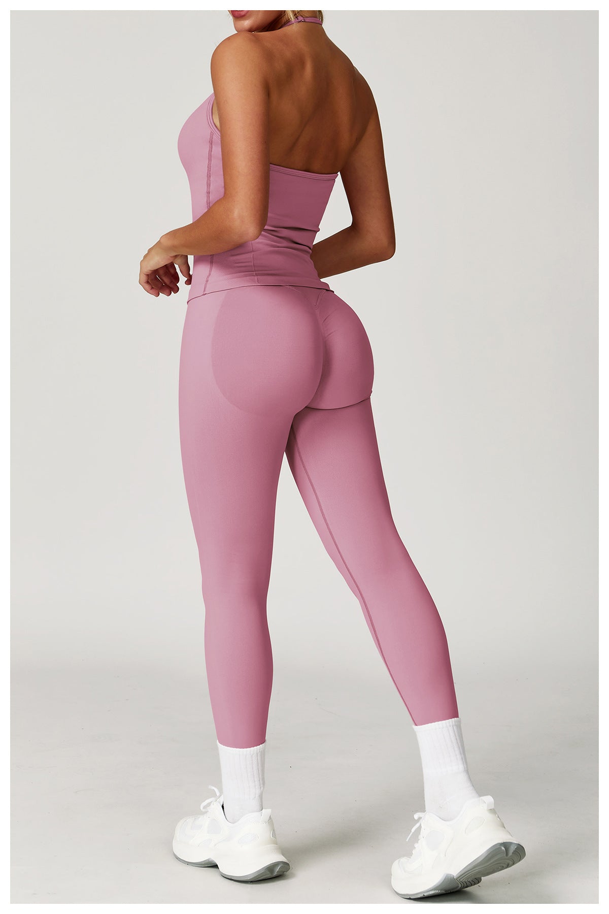 Ensemble de yoga dos nu sans coutures : Tenue de sport froncée moulante & Ensemble de fitness gainant 4552