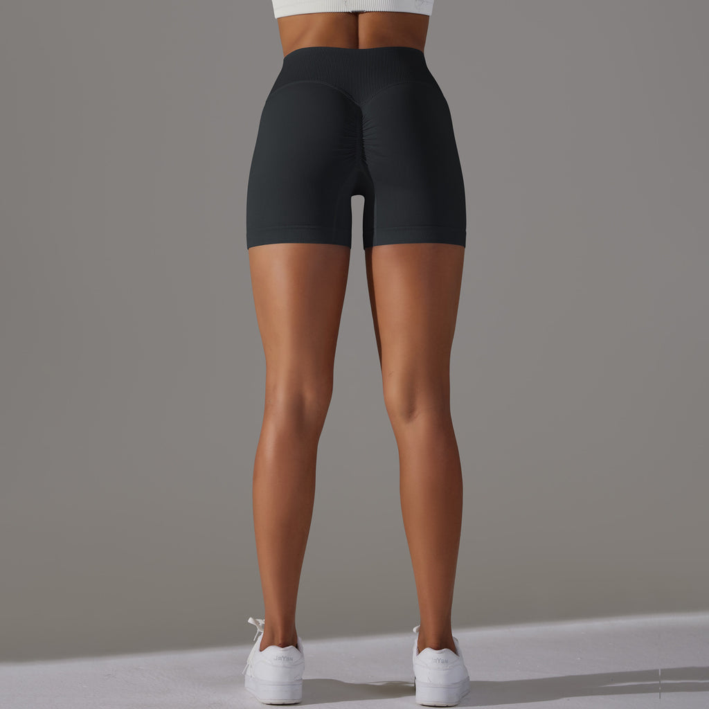 Short de yoga sans couture taille haute en V : Short push-up fessier rehaussé et short de course en maille respirante 3"