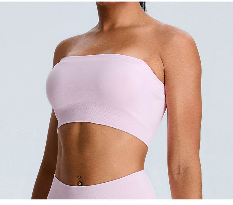 Seamless Tube-Top Sports Bra: Open-Back Yoga Cami with Detachable Straps & Padded Fitness Tank
