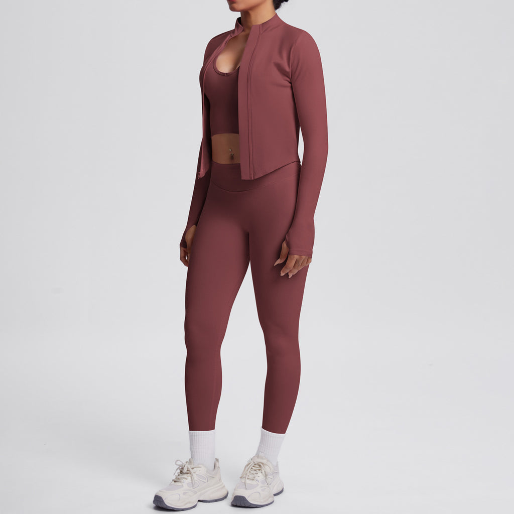 Ensemble de yoga 3 pièces sans coutures : Tenue d'entraînement respirante et très extensible - Soutien-gorge de sport, haut ajusté et leggings taille haute