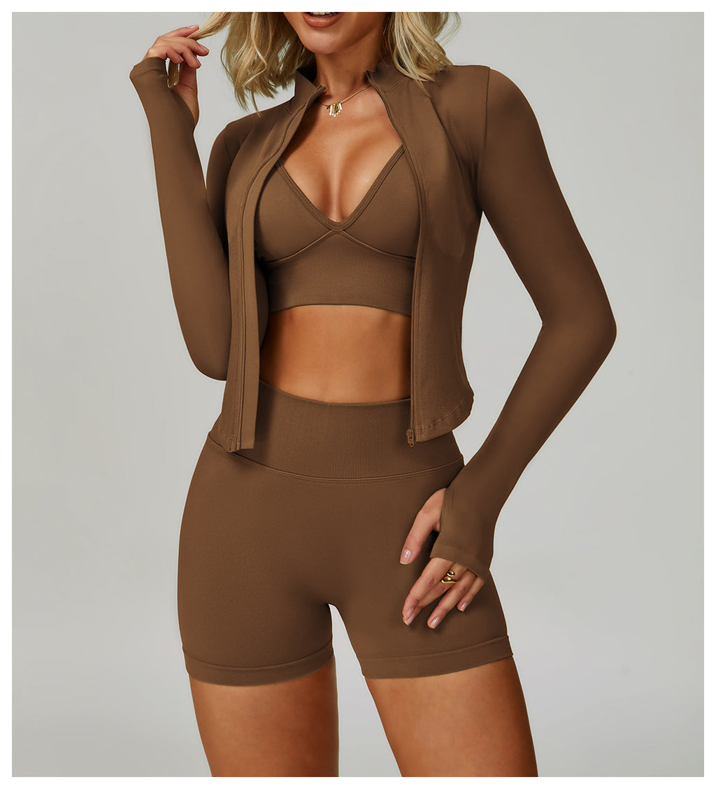 Ensemble de Yoga 3 Pièces Sans Couture : Vêtements de Sport Amincissants Taille Haute & Tenue de Fitness Séchage Rapide 5412
