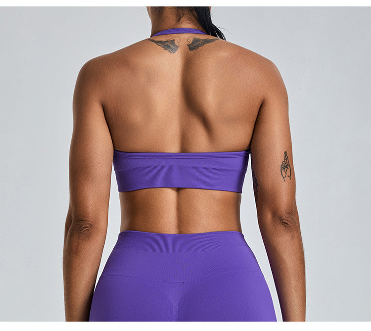Seamless Halter-Neck Yoga Tank: Open-Back Sports Bra & Quick-Dry Outdoor Fitness Top
