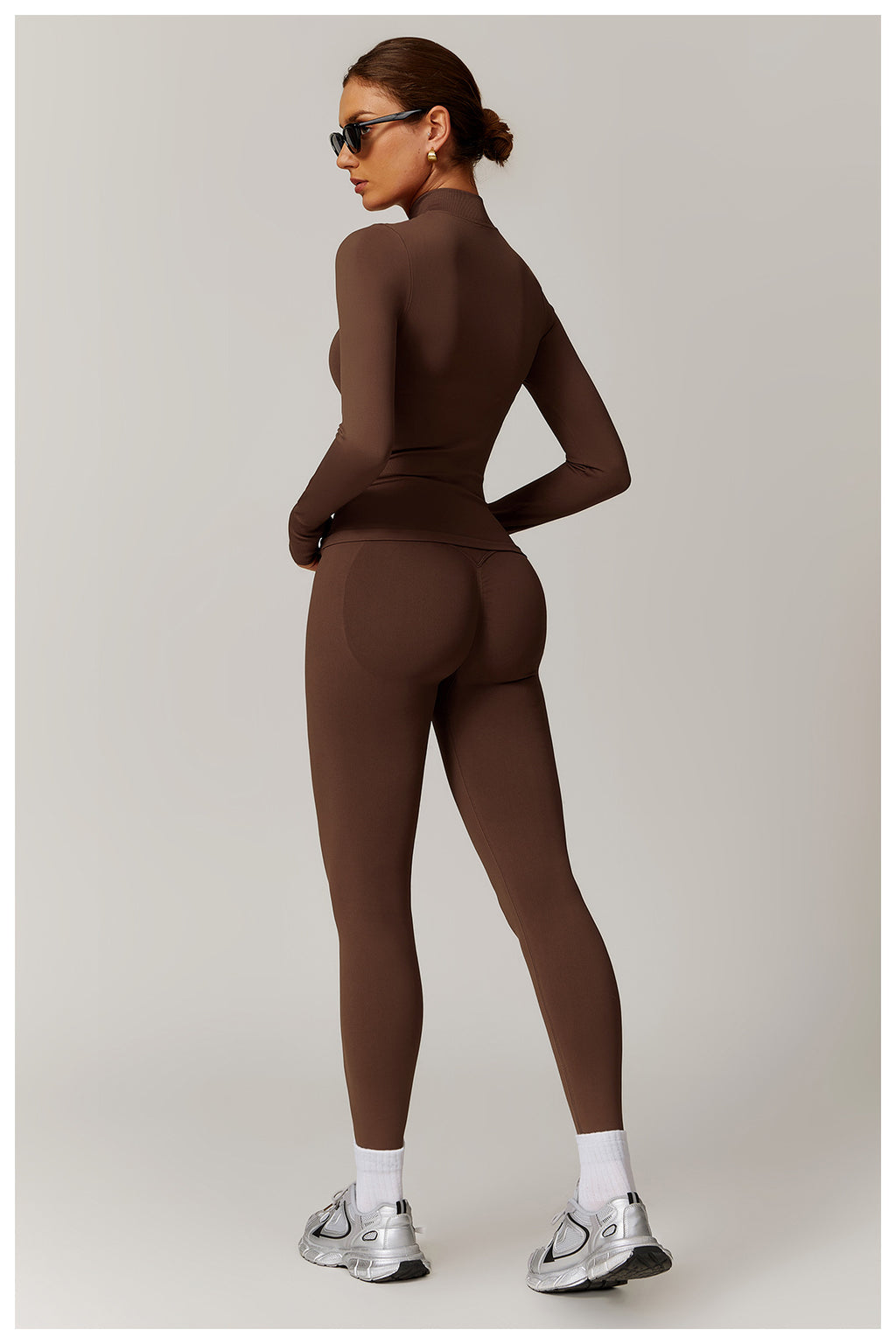 Ensemble de yoga quart de zip sans couture : vêtement de sport thermique ajusté à col montant pour la course à pied 3754