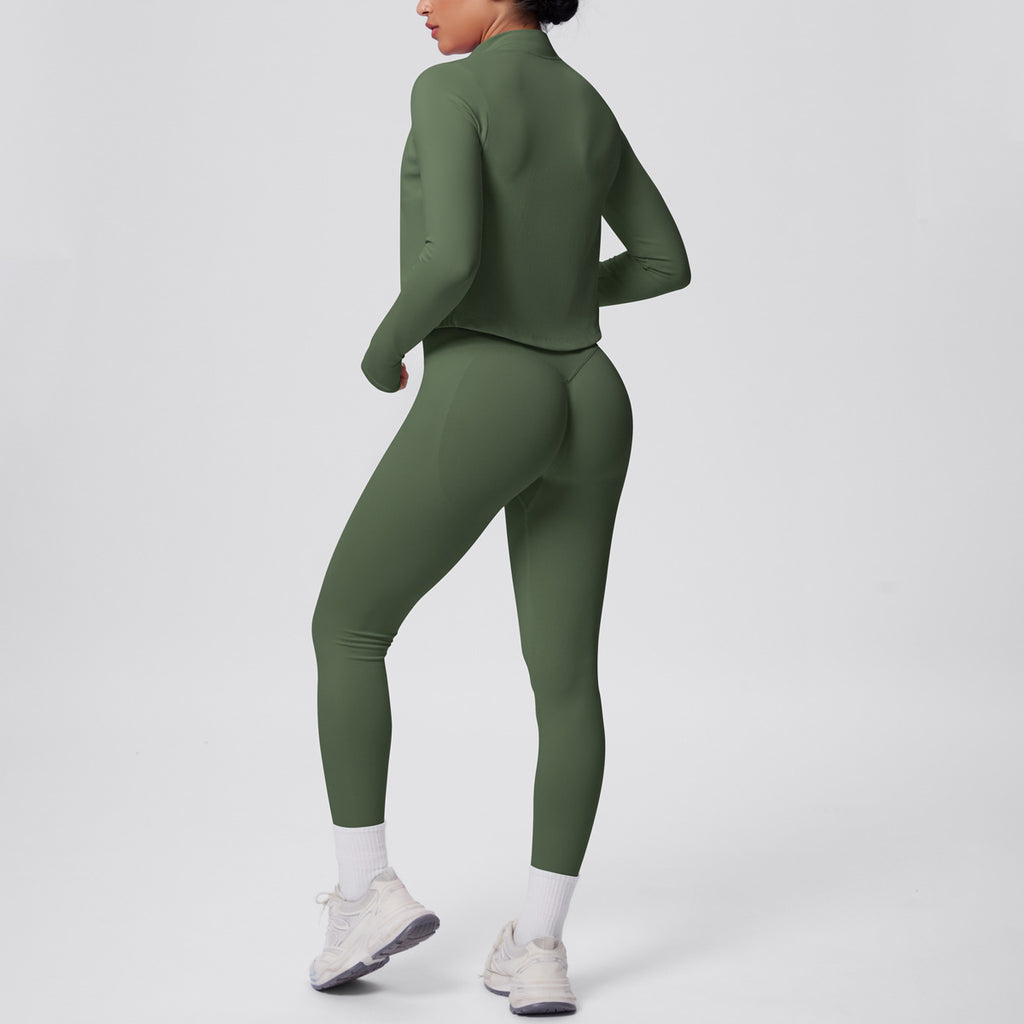 Ensemble de yoga 3 pièces sans coutures : Tenue d'entraînement respirante et très extensible - Soutien-gorge de sport, haut ajusté et leggings taille haute