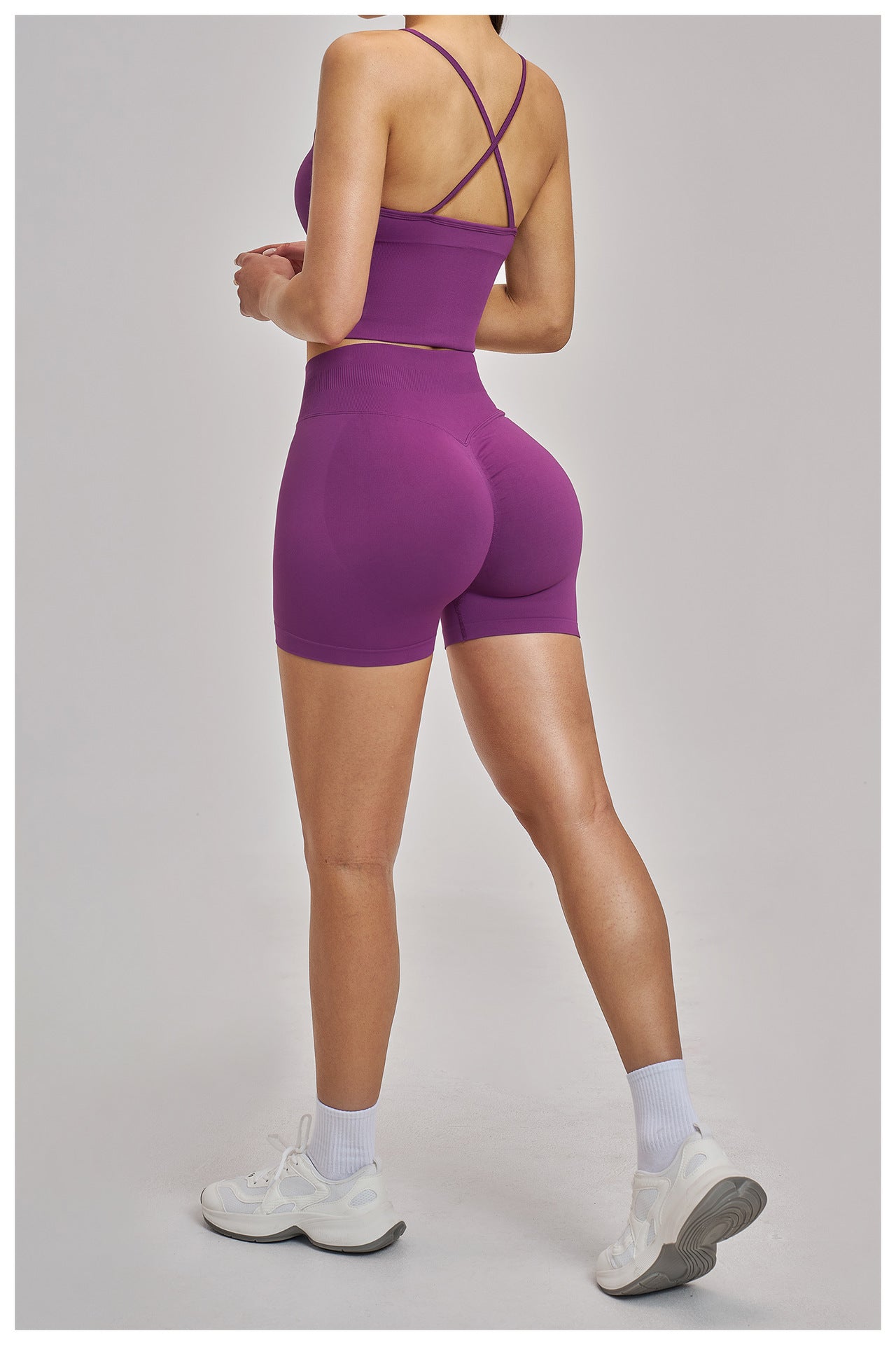 Ensemble de yoga sans couture croisé : Vêtements de sport extensibles et ajustés & Tenue de performance 4486