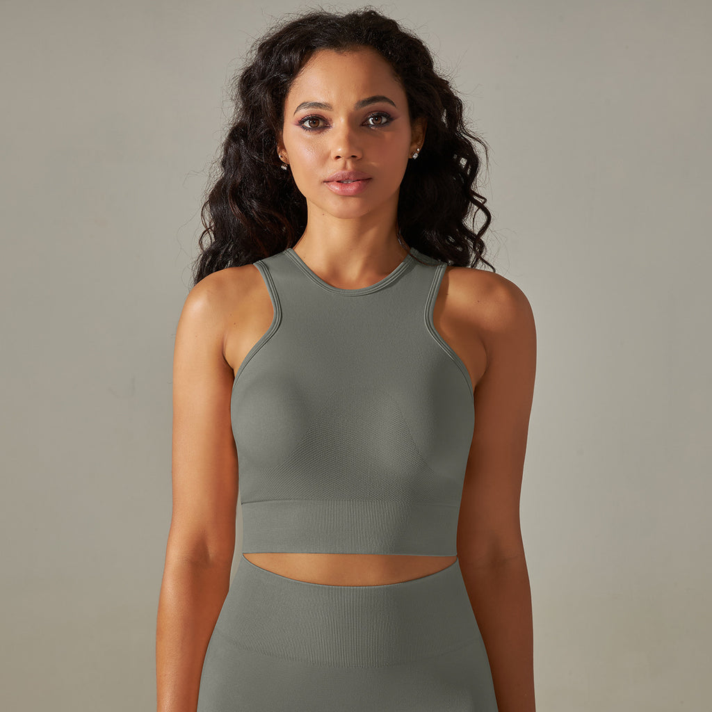 Seamless Longline Yoga Tank Top: High-Stretch Slim-Fit Sports Bra & Breathable Solid Color Fitness Vest