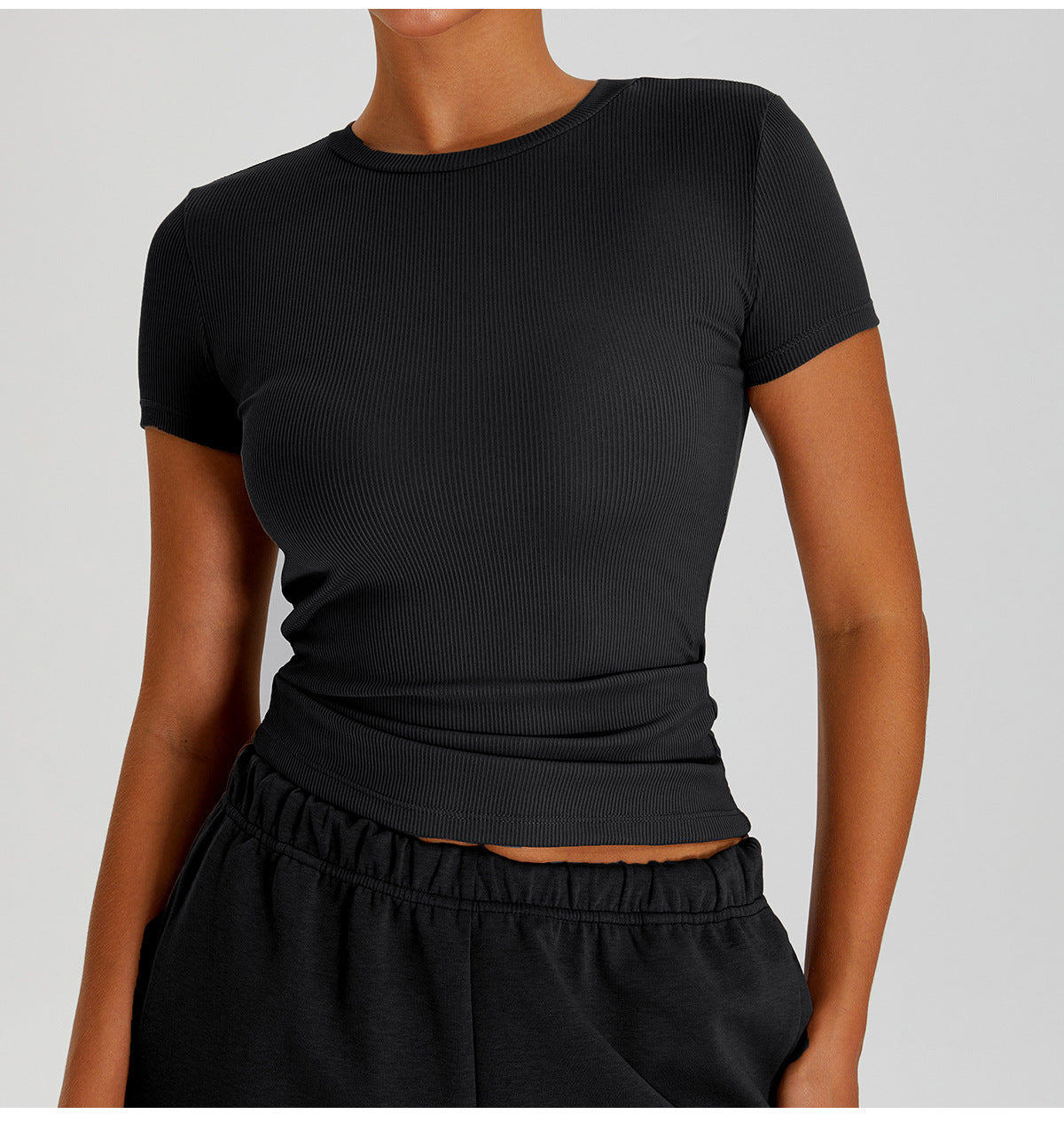 Seamless Ribbed Yoga T-Shirt: Nude-Feel Slim-Fit Short Sleeve & Quick-Dry Workout Top for Running