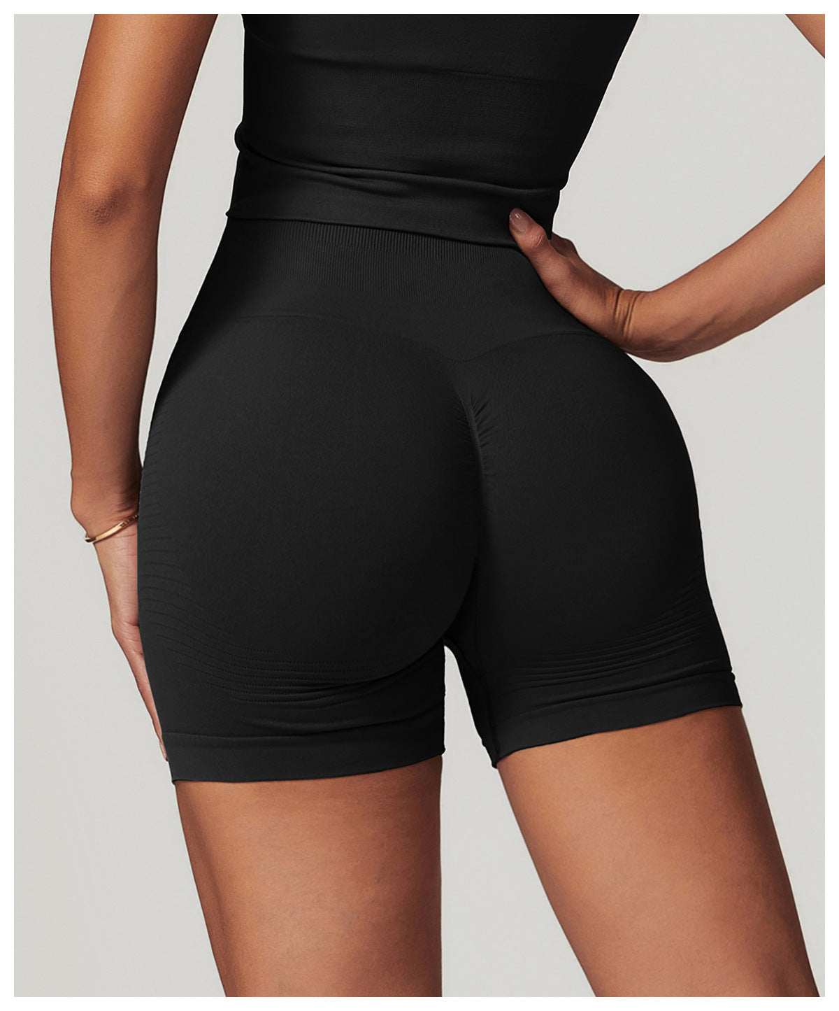 Short de yoga taille haute sans couture : Short cycliste de fitness gainant et push-up pour fesses 5475
