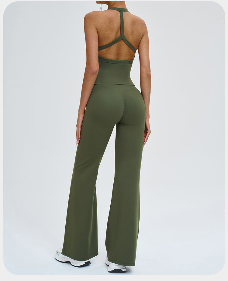 Ensemble de yoga transfrontalier, combinaison de sport antichoc à dos nageur découpé, tenue de yoga décontractée pour la course en extérieur et le fitness
