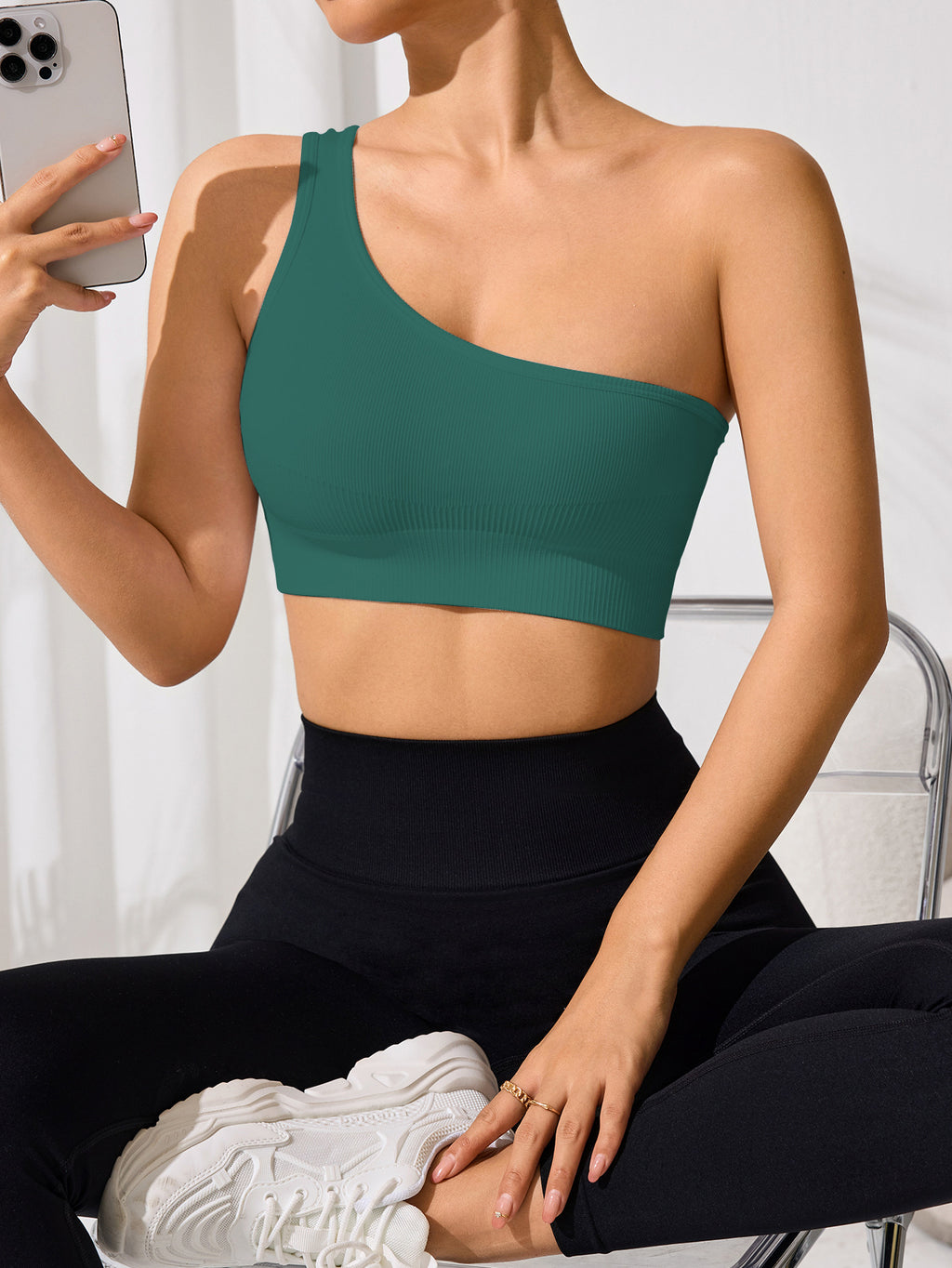 Débardeur de sport sexy pour femme, coupe ajustée, épaules dénudées, une bretelle, pour le yoga, la course à pied, le fitness, printemps et été