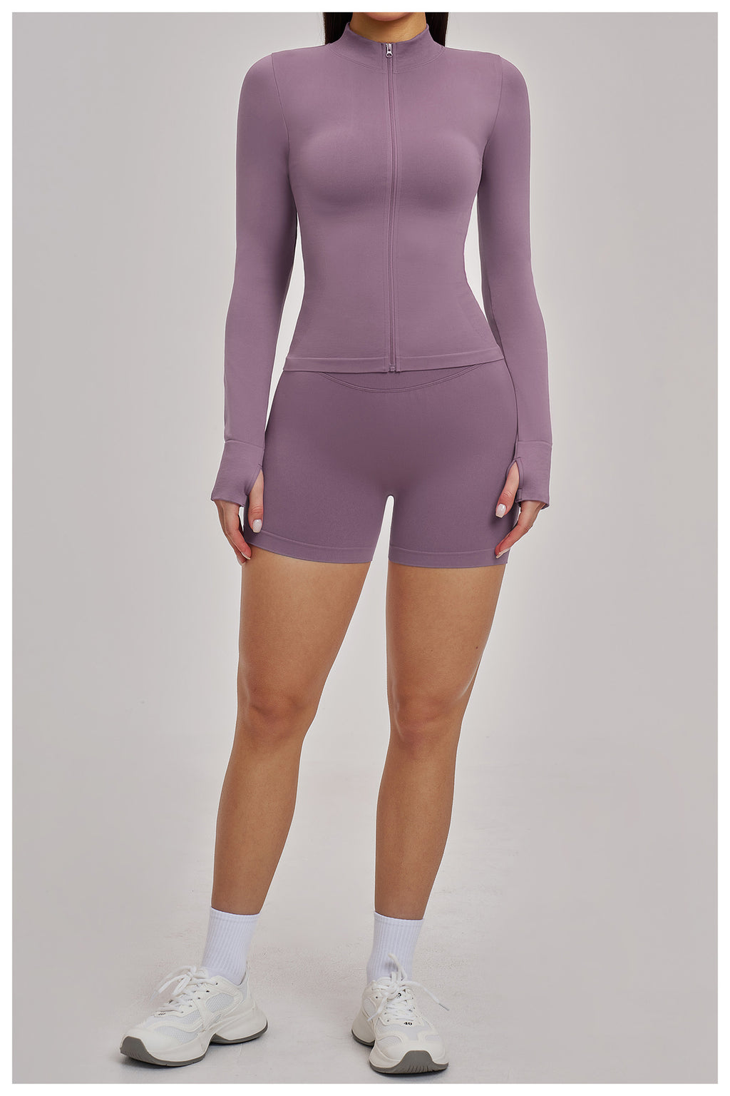 Ensemble de yoga quart de zip sans couture : vêtement de sport thermique ajusté à col montant pour la course à pied 3754