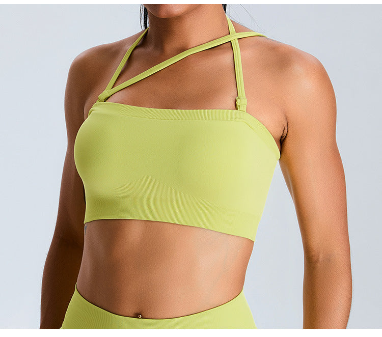 Seamless Tube-Top Sports Bra: Open-Back Yoga Cami with Detachable Straps & Padded Fitness Tank