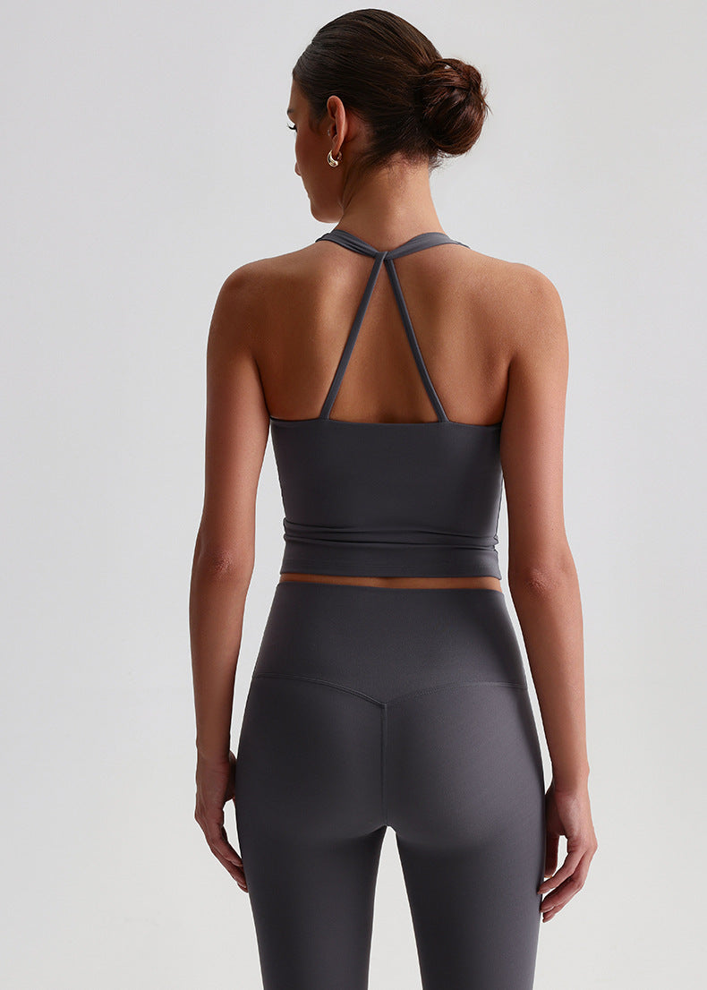 Débardeur de Yoga Brossé Effet Seconde Peau : Gilet de Fitness Séchage Rapide Coupe Ajustée & Haut de Sport Polyvalent à Dos Ouvert