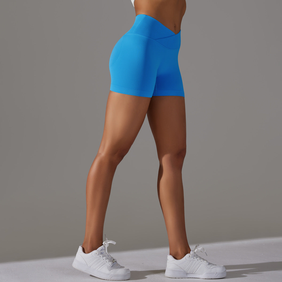 Short de yoga sans couture taille haute en V : Short push-up fessier rehaussé et short de course en maille respirante 3"