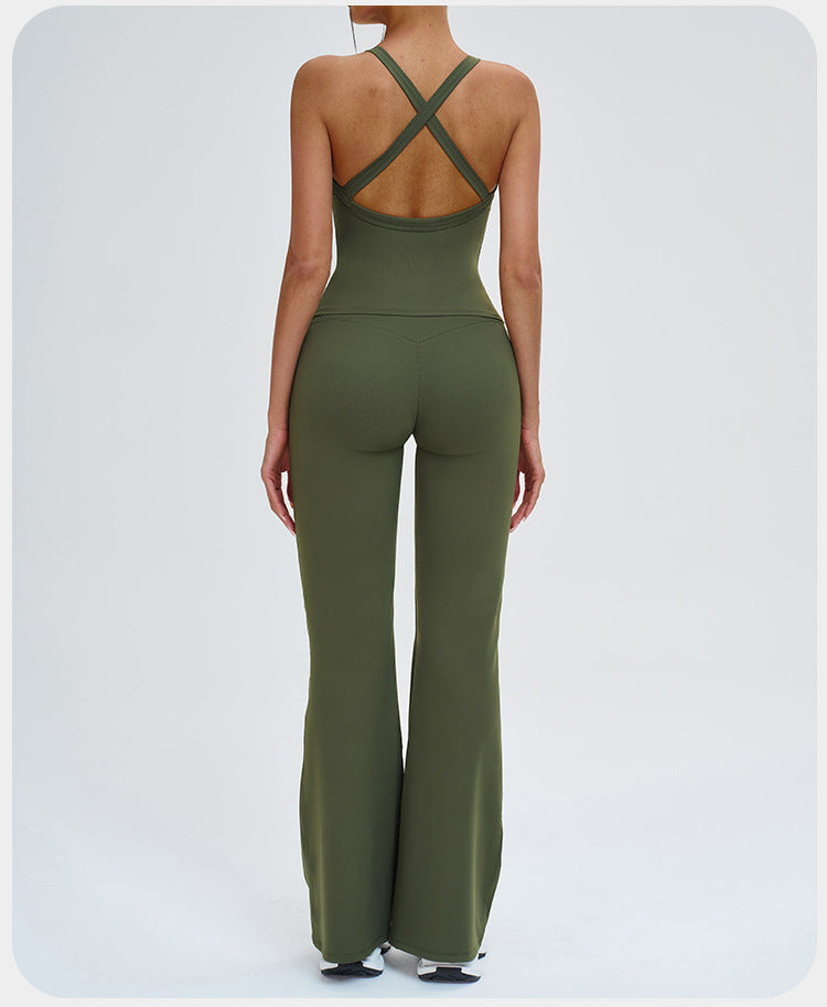 Ensemble de yoga transfrontalier, combinaison de sport antichoc à dos nageur découpé, tenue de yoga décontractée pour la course en extérieur et le fitness