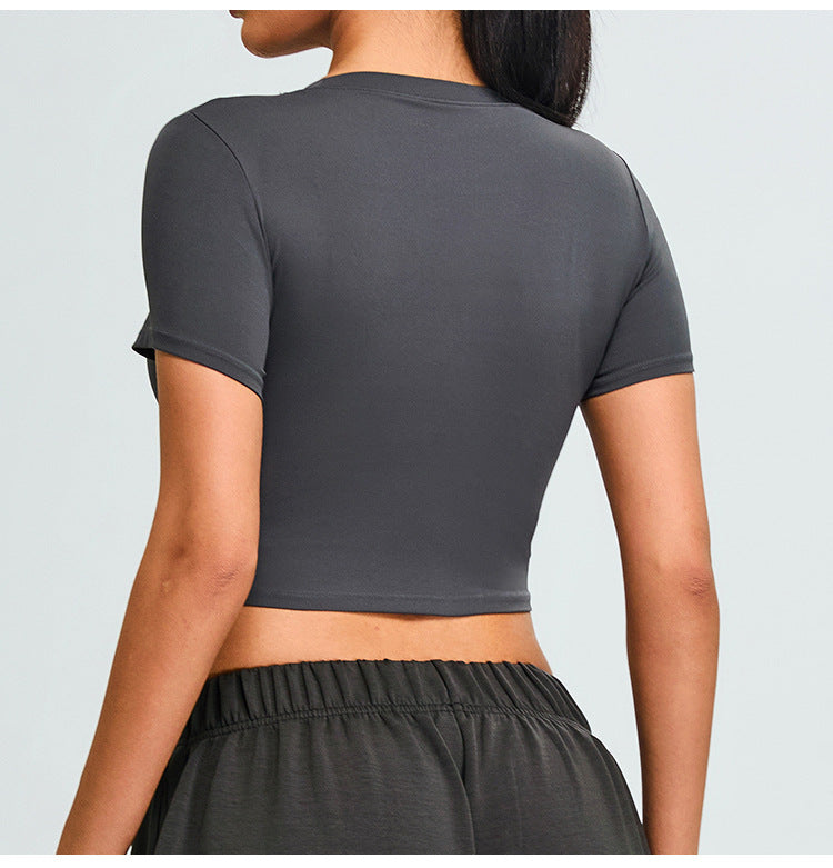 T-shirt de Yoga Confort Nuage Sans Couture : Col Rond Coupe Ajustée Manches Courtes pour la Course et la Salle de Sport